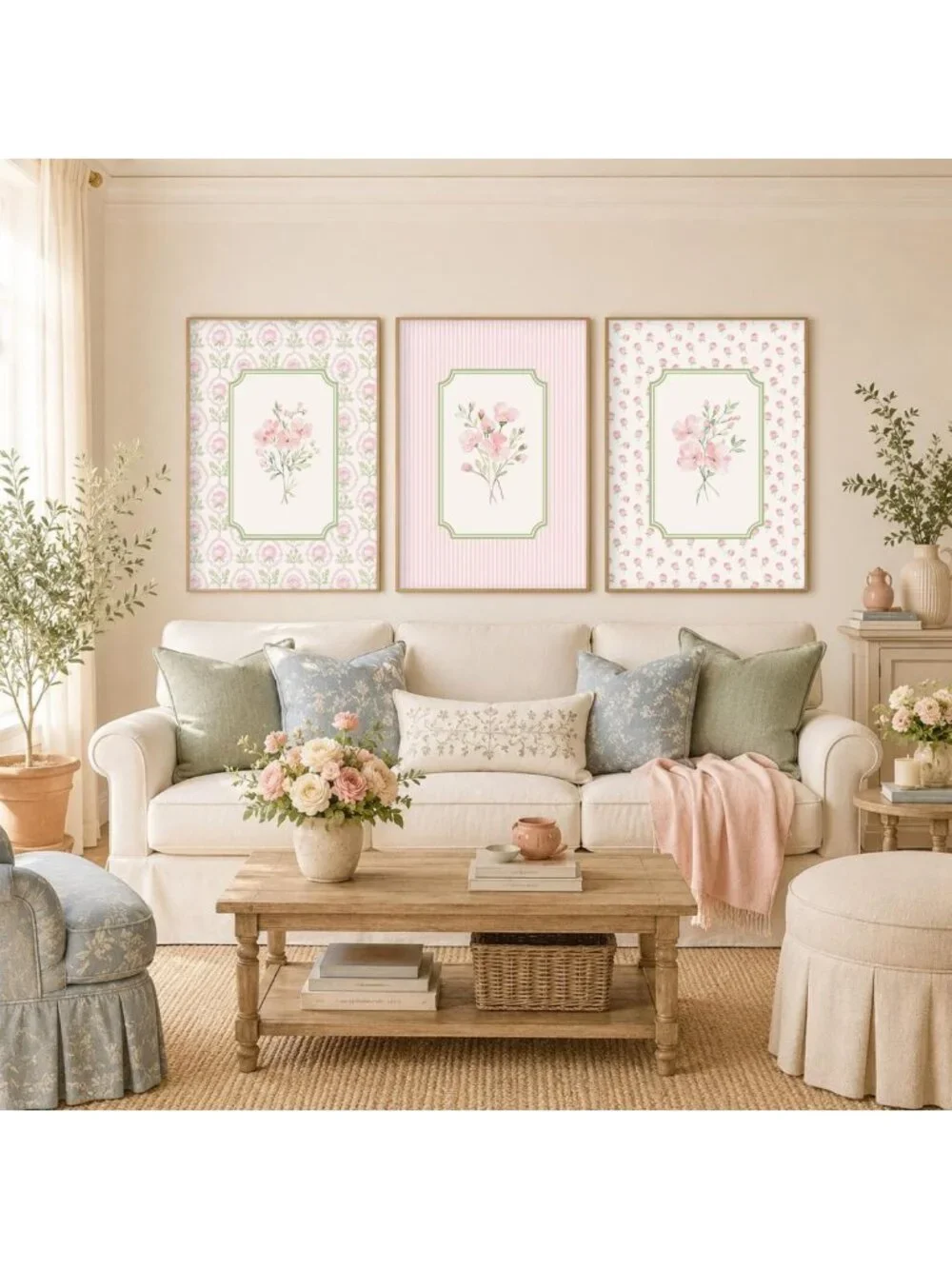 Pink Floral Nursery Wall Art Set - Watercolor Botanical Prints for Baby Girl